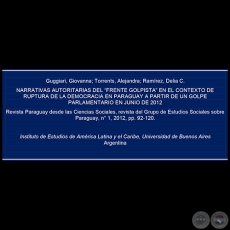 NARRATIVAS AUTORITARIAS DEL FRENTE GOLPISTA EN EL CONTEXTO DE RUPTURA DE LA DEMOCRACIA EN PARAGUAY A PARTIR DE UN GOLPE PARLAMENTARIO EN JUNIO DE 2012